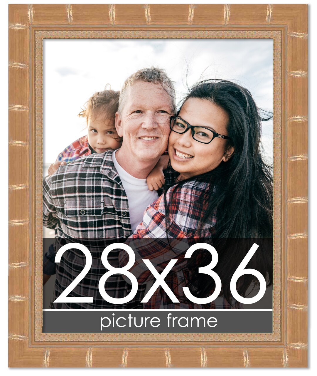 28x36 Gold Modern Bamboo Picture Frame - UV Acrylic, Foam Board Backing, Hanging Hardware